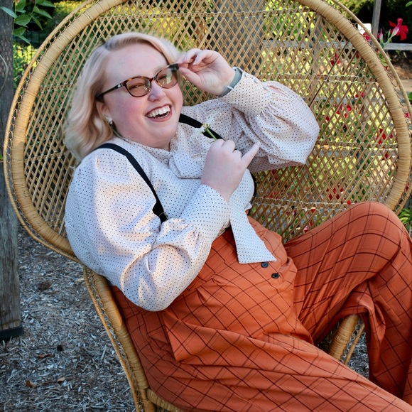 Unique Vintage Cream and Brown Polka Dot Blouse - Picture 3 of 9